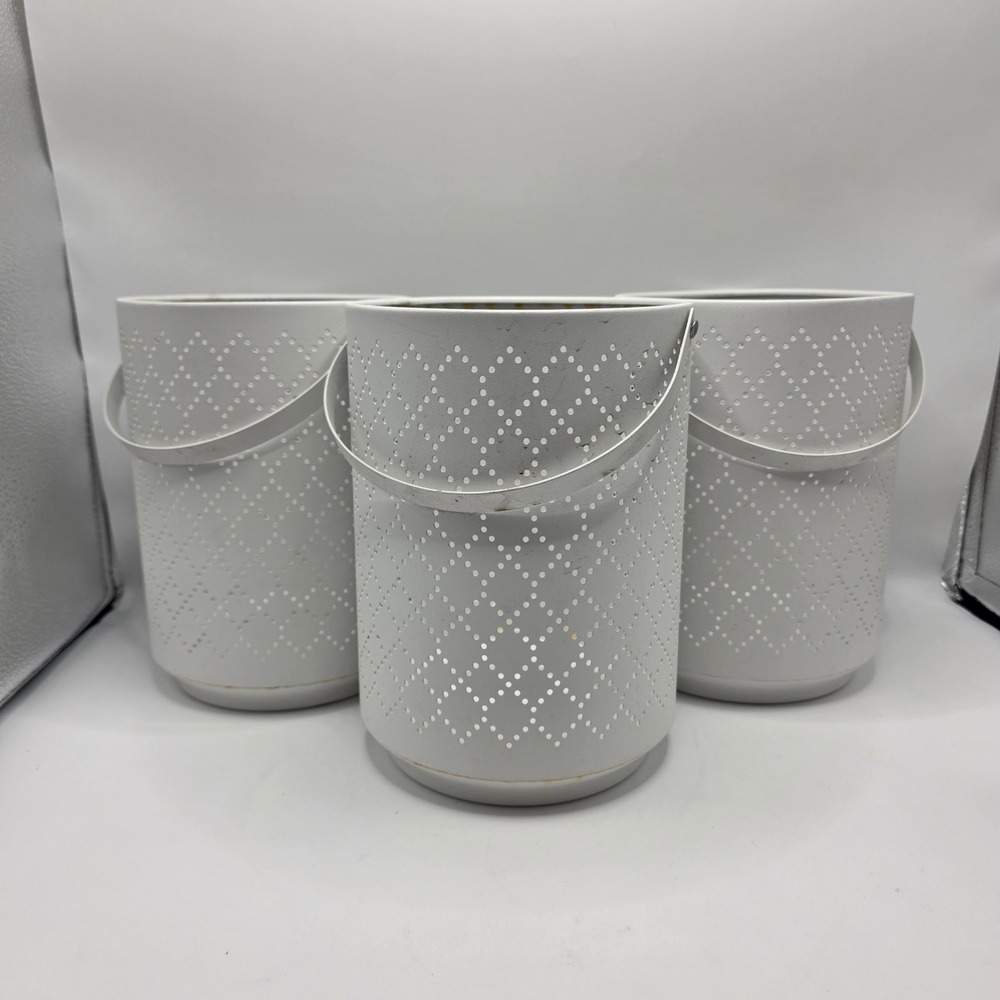 IKEA URSKILJA Lantern Set 3 White Perforated Metal Scandi Minimalist‎ Decor
